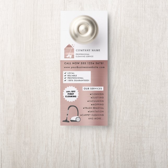 Modern Cleaning Cleaner Service Logo Rose Gold Door Hanger (On Knob)