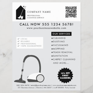 Modern Cleaning Cleaner Services Logo Gray QR Code Flyer