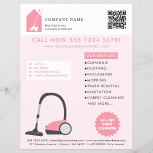 Modern Cleaning Cleaner Services Logo Pink QR Code Flyer