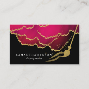 Modern Cleaning Service Brushed Black Metal Gold  Business Card