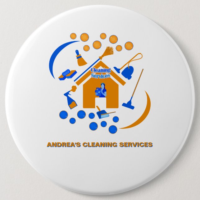 Modern Cleaning Services Company Orange Blue Logo  6 Inch Round Button (Front)