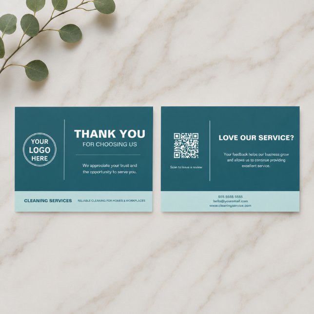 Modern Cleaning Services Logo QR Code Teal Thank You Card (Modern Cleaning Services Logo QR Code Teal Thank You Card)