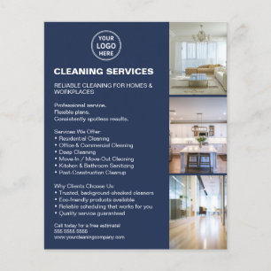 Modern Cleaning Services Photo Logo Navy Blue Flyer