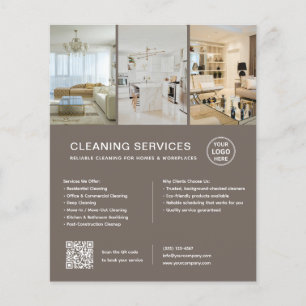 Modern Cleaning Services Taupe QR Business Flyer