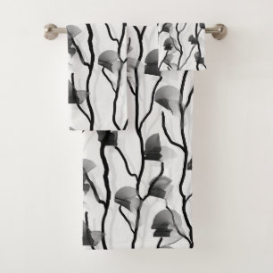 Modern Climbing Vine Black White Grey Painterly Bath Towel Set