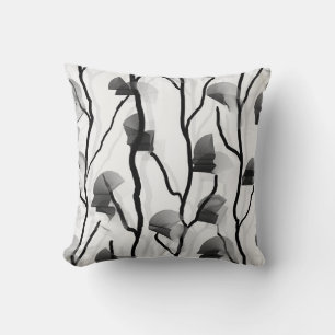 Modern Climbing Vine Black White Grey Painterly Throw Pillow