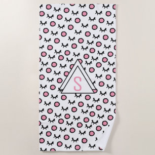 Modern Closed Eyes Dot Geometric Triangle Monogram Beach Towel