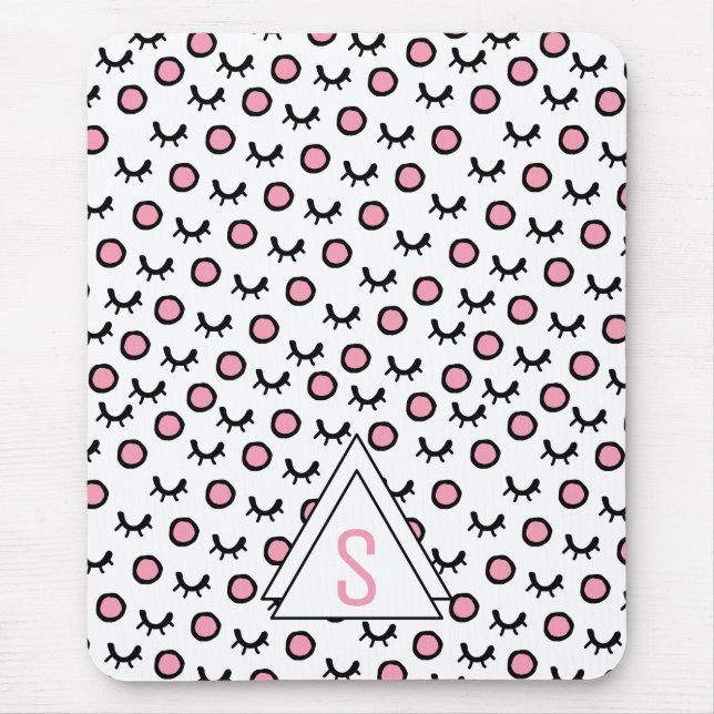 Modern Closed Eyes Dot Geometric Triangle Monogram Mouse Pad (Front)