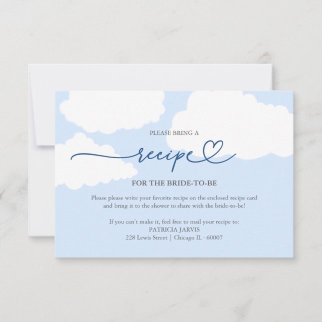 Modern Cloud Bridal Shower Recipe Request Invitation (Front)