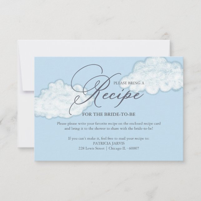 Modern Cloud Bridal Shower Recipe Request Invitation (Front)