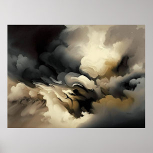 Modern Clouds Abstract Black White Grey Poster