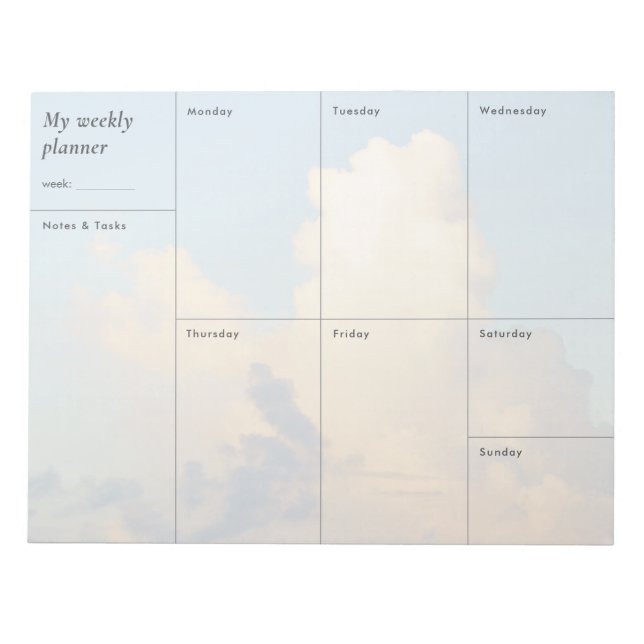 Modern cloudy sky minimalist Weekly Planner Notepad (Front)