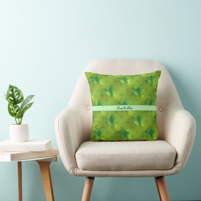 Modern Clover 4 Lists Green Collection Throw Pillow (Chair)