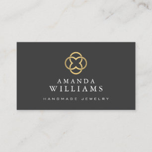 Modern Clover Gold Logo Luxury Boutique Dark Grey Business Card
