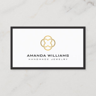 Modern Clover Gold Logo Luxury Boutique White Business Card