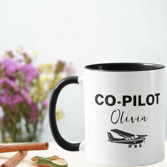 Modern CO-PILOT Text & Airplane, Personalized Gift Mug (Creator Uploaded)
