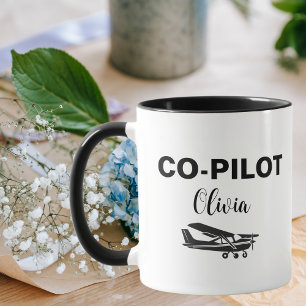 Modern CO-PILOT Text & Airplane, Personalized Gift Mug