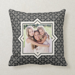 Modern Coal and Cream Pattern with Two Photos Throw Pillow