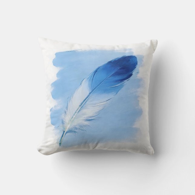 Modern Coastal Blue Paint Stroke Single Feather Throw Pillow (Front)
