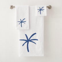 Modern Coastal Blue Painted Palm Tree Towel