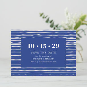 Modern Coastal Blue Stripe Wedding Save The Date