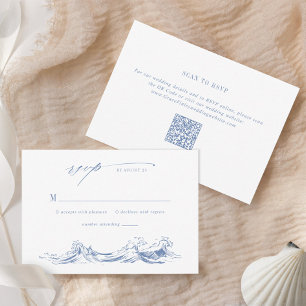 Modern Coastal Chic Blue QR Code Wedding RSVP Card