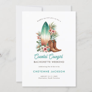 Modern Coastal Cowgirl Coastal Teal Bachelorette  Invitation