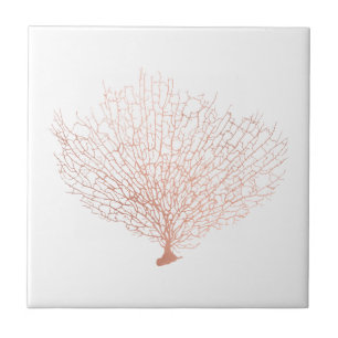 Modern Coastal Rose Gold Sea Fan Coral Tile