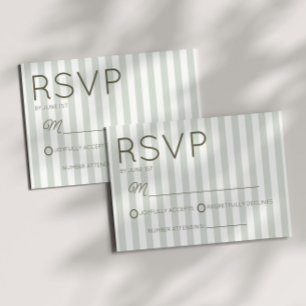 Modern Coastal Sage Green Stripes Wedding RSVP Card