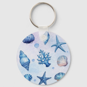 Modern Coastal Sea Shells Treasure Ocean Birthday  Keychain