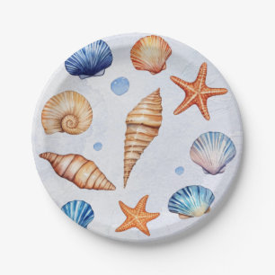Modern Coastal Sea Shells Treasure Ocean Birthday  Paper Plate