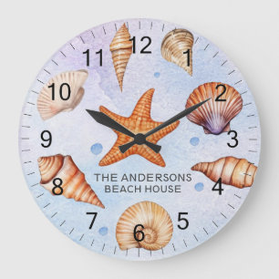 Modern Coastal Sea Shells Treasure Ocean Custom Large Clock