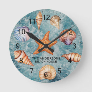 Modern Coastal Sea Shells Treasure Ocean Custom    Round Clock