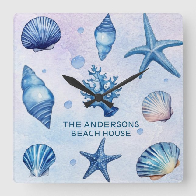Modern Coastal Sea Shells Treasure Ocean Custom    Square Wall Clock (Front)