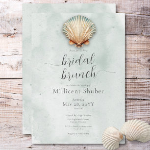 Modern Coastal Seashell Aqua Bridal Brunch Invitation