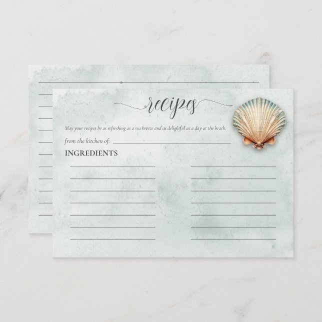Modern Coastal Seashell Aqua Bridal Shower Recipe Enclosure Card (Front/Back)