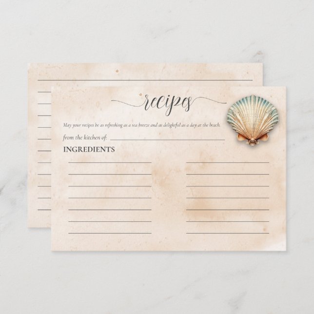 Modern Coastal Seashell Sand Bridal Shower Recipe Enclosure Card (Front/Back)