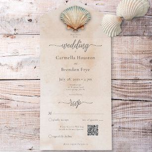 Modern Coastal Seashell Sand Watercolor QR Code All In One Invitation