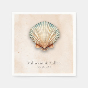 Modern Coastal Seashell Sand Wedding Napkin