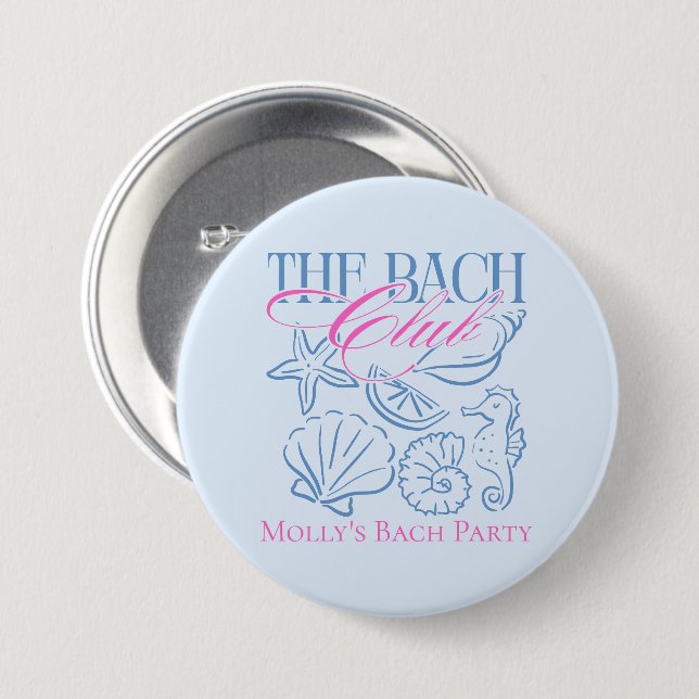 Modern Coastal Seashell Theme Bachelorette Party 3 Inch Round Button (Front & Back)