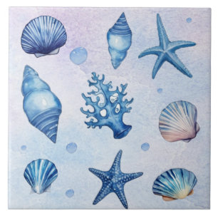 Modern Coastal Seashells Pattern Treasure Ocean    Tile