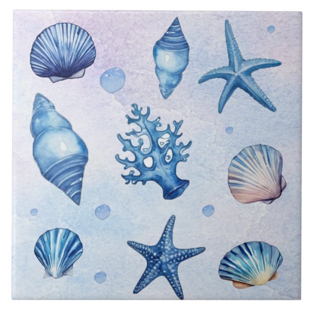 Modern Coastal Seashells Pattern Treasure Ocean    Tile (Front)