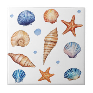 Modern Coastal Seashells Pattern Treasure Ocean Tile