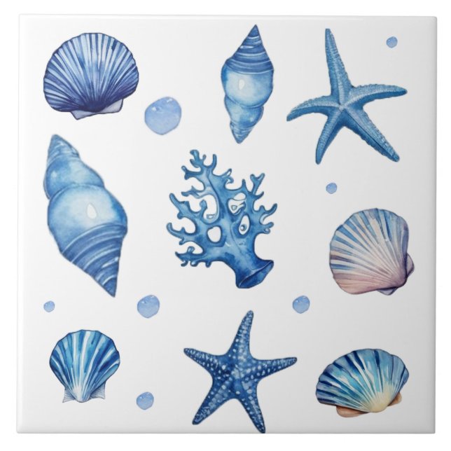 Modern Coastal Seashells Pattern Treasure Ocean    Tile (Front)