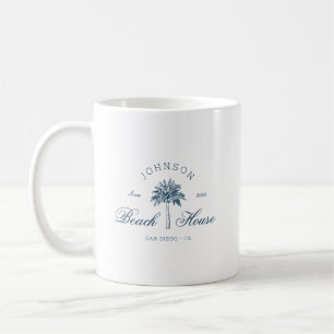 Modern Coastal Vintage Beach House Palm Tree Blue  Coffee Mug