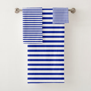 Modern cobalt blue and white stripes pattern chic bath towel set