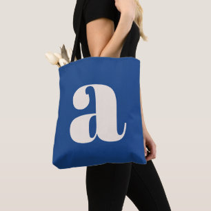 Modern Cobalt Blue Bold Retro Monogram Initial Tote Bag