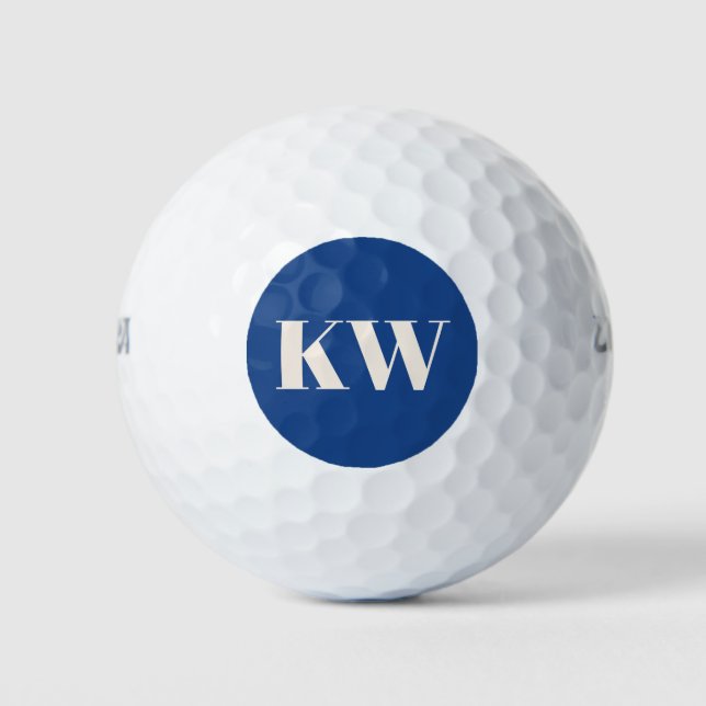 Modern Cobalt Blue Monogram Initials Personalized Golf Balls (Front)