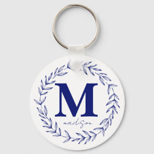 Modern Cobalt Blue Personalized Monogram Keychain