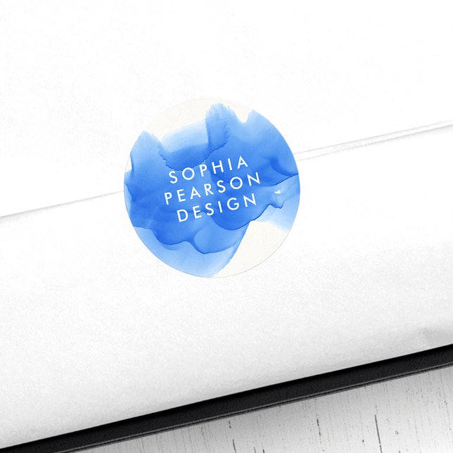 Modern Cobalt Blue Watercolor Blot Classic Round Sticker (Creator Uploaded)